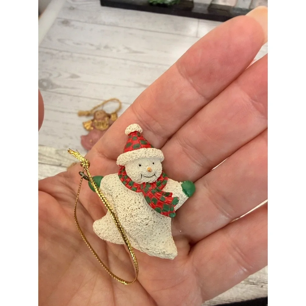 Vintage Y2K Primitive Country Ornaments Set Of 6 Angel Snowman Stocking Santa 2